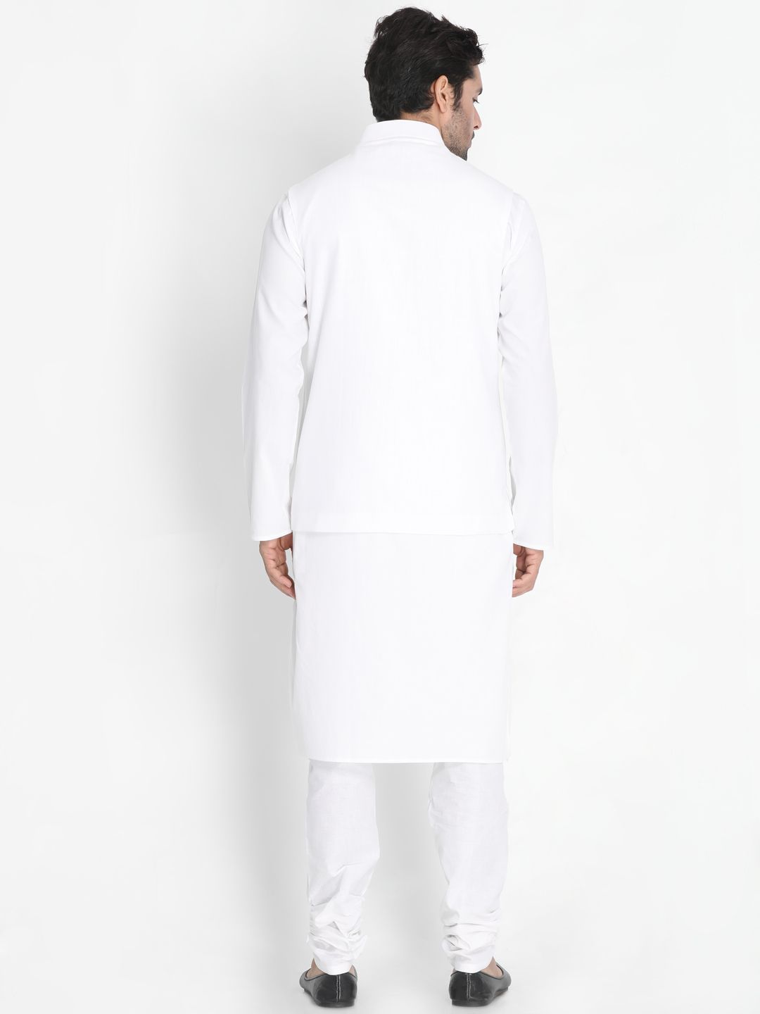 Men's White Cotton Blend Kurta, Ethnic Jacket and Pyjama Set