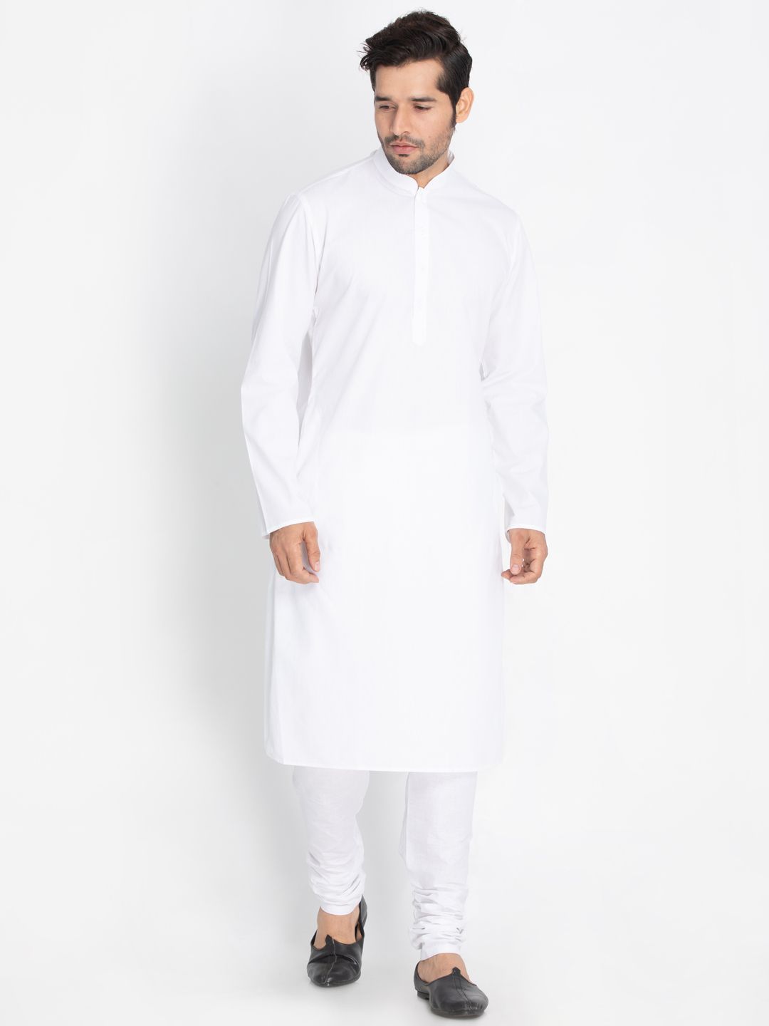 Men's White Cotton Blend Kurta, Ethnic Jacket and Pyjama Set