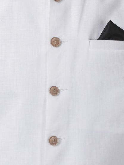 Men's White Cotton Blend Ethnic Jacket, Kurta and Dhoti Pant Set