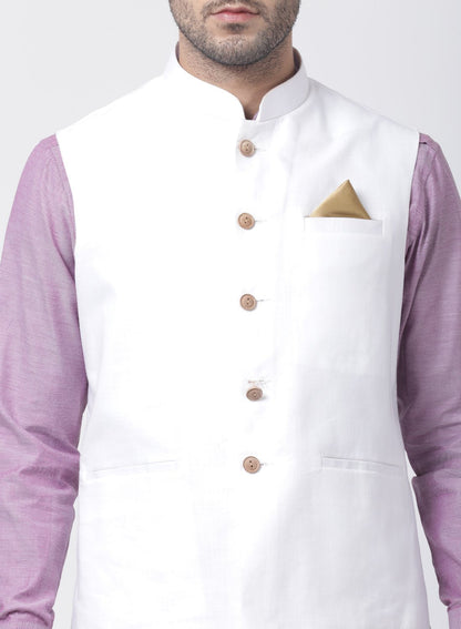 Men's Purple Cotton Blend Ethnic Jacket, Kurta and Dhoti Pant Set