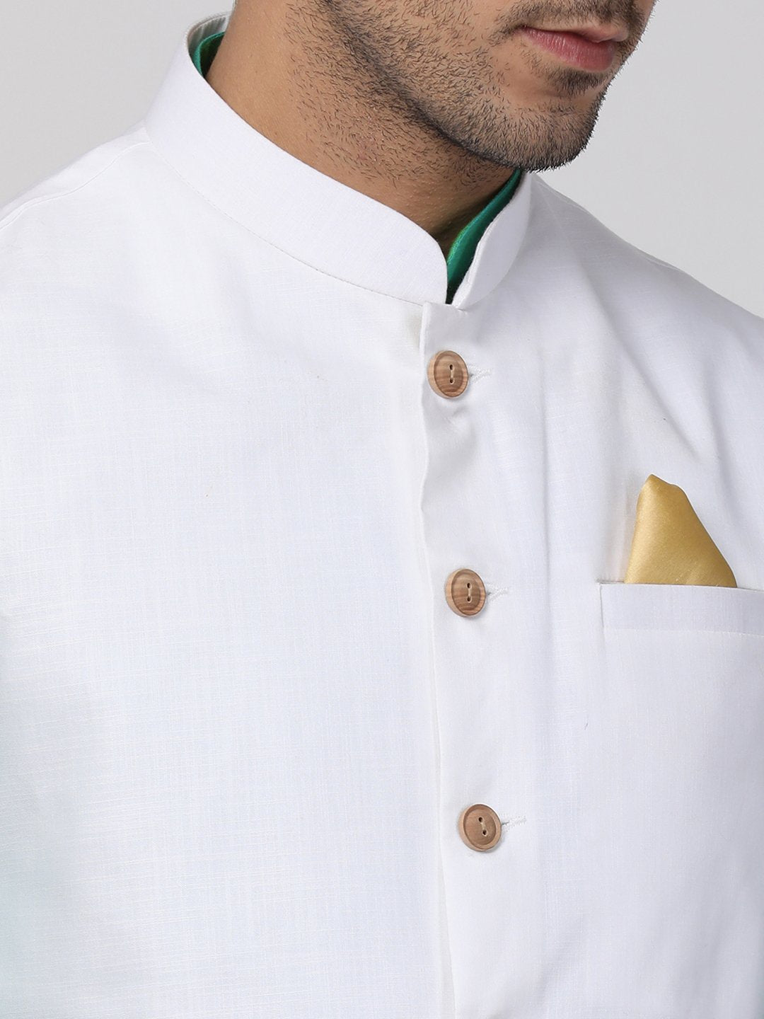 Men's Green Cotton Blend Ethnic Jacket, Kurta and Dhoti Pant Set