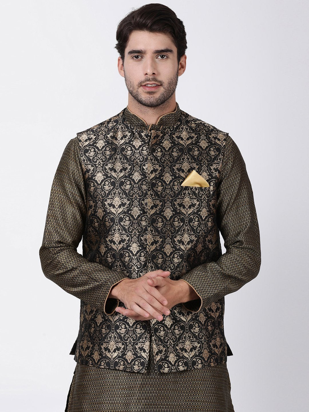 Men's Black Silk Blend Ethnic Jacket