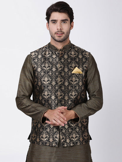Men's Black Silk Blend Ethnic Jacket