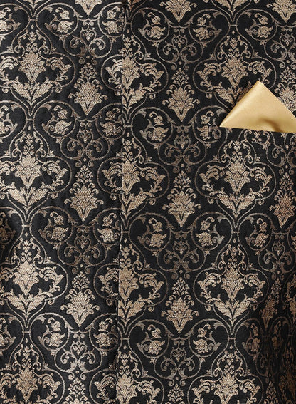 Men's Black Silk Blend Ethnic Jacket