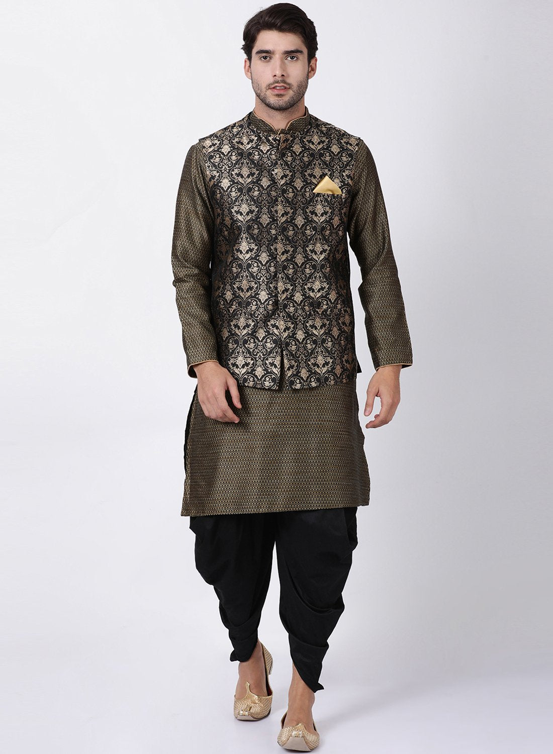 Men's Black Silk Blend Ethnic Jacket