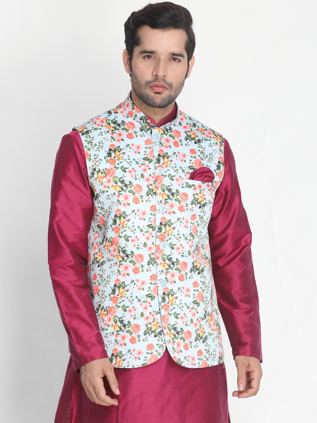 Men's Light Green Silk Blend Ethnic Jacket