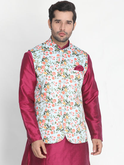 Men's Light Green Silk Blend Ethnic Jacket