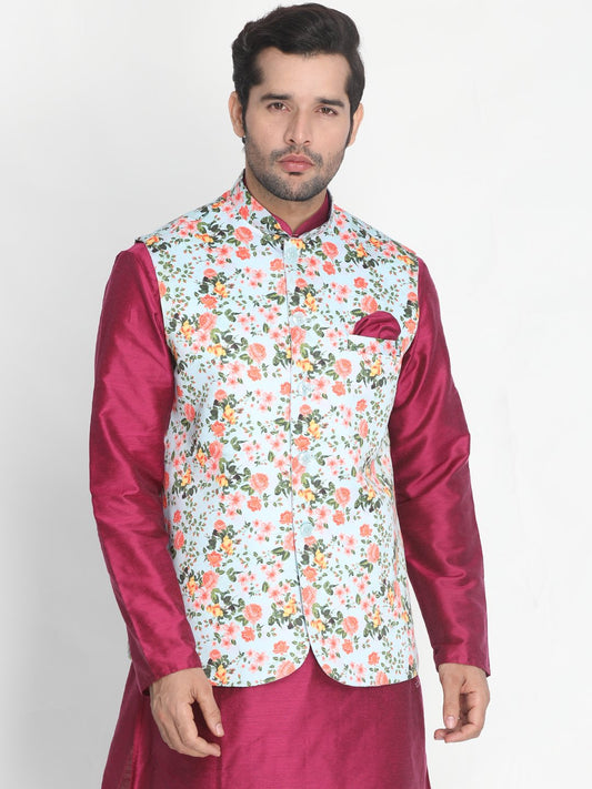 Men's Light Green Silk Blend Ethnic Jacket