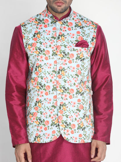 Men's Light Green Silk Blend Ethnic Jacket