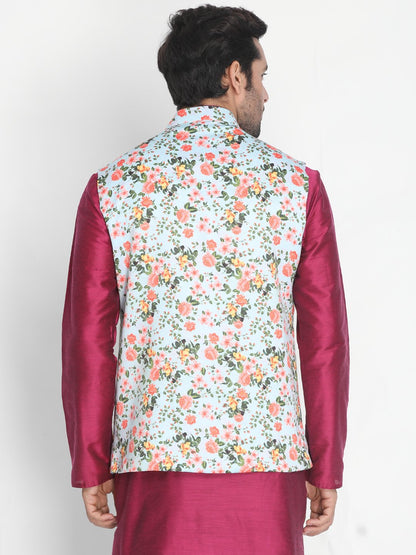 Men's Light Green Silk Blend Ethnic Jacket