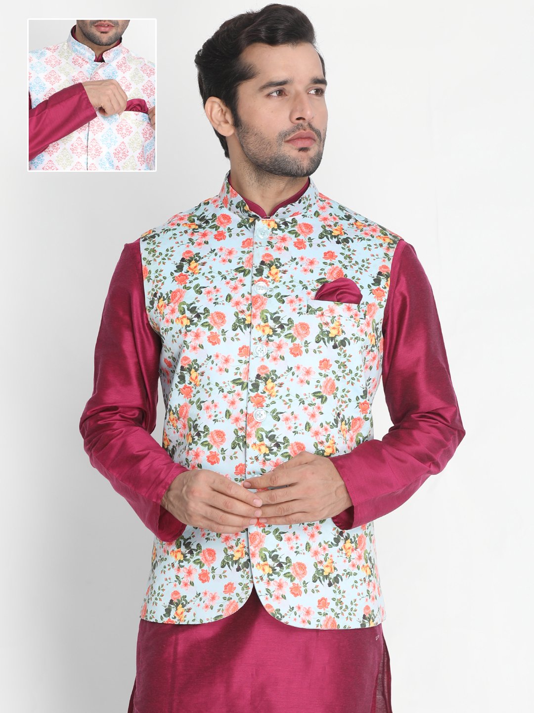 Men's Light Green Silk Blend Ethnic Jacket