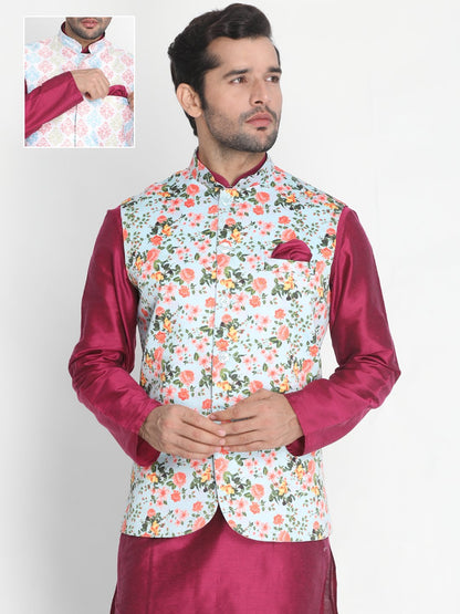 Men's Light Green Silk Blend Ethnic Jacket