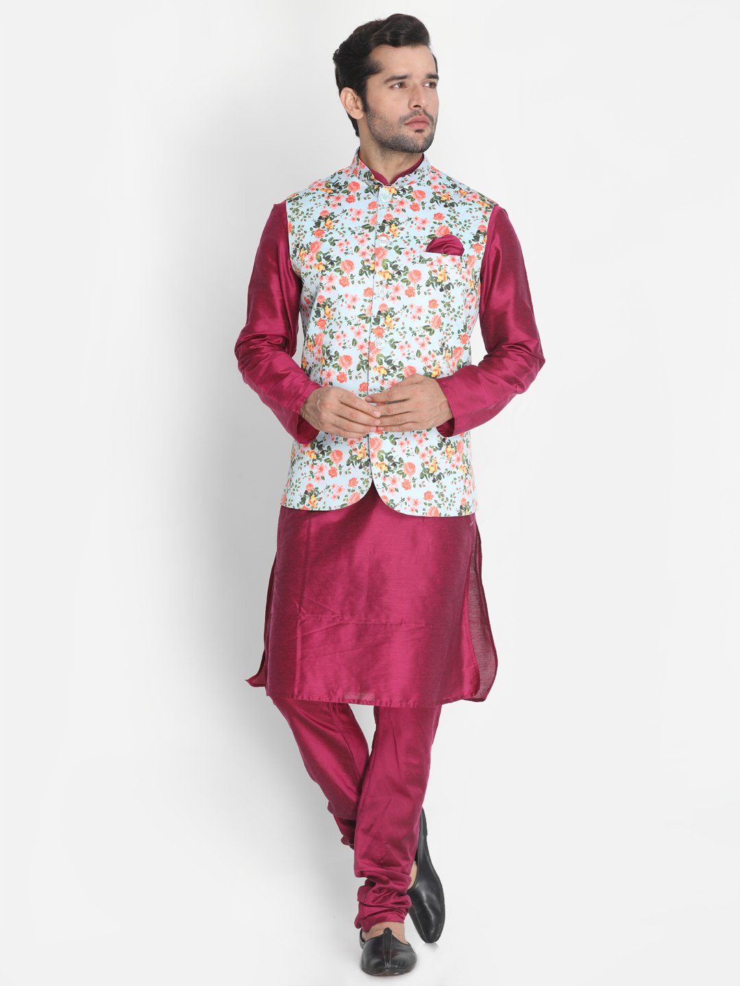 Men's Light Green Silk Blend Ethnic Jacket