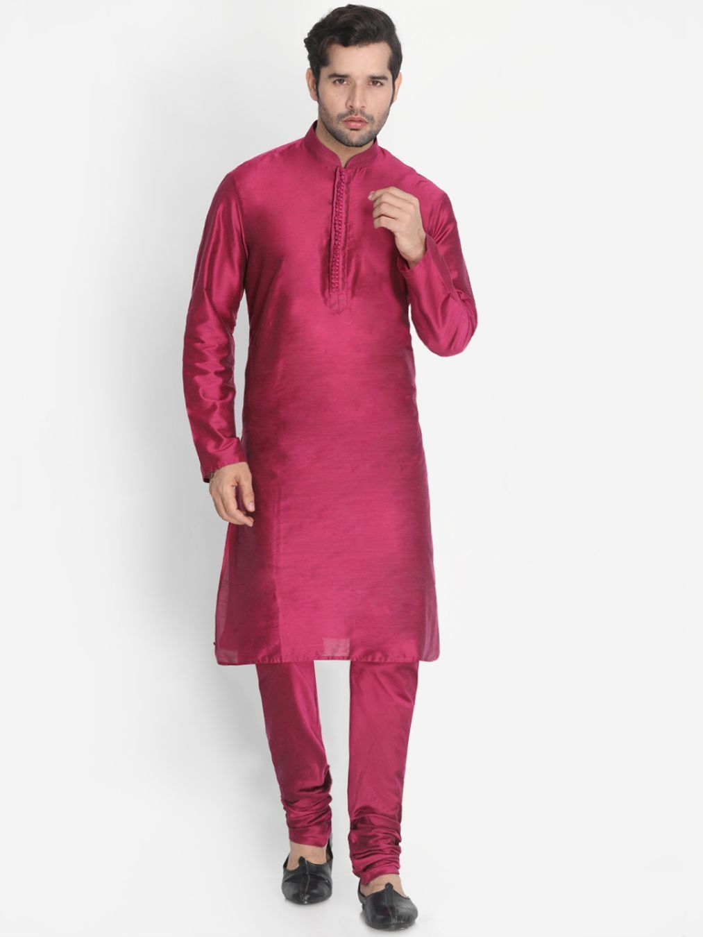 Men's Purple Cotton Blend Kurta, Ethnic Jacket and Pyjama Set