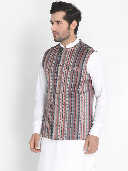 Men's Grey Silk Blend Ethnic Jacket