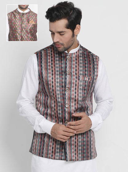 Men's Grey Silk Blend Ethnic Jacket