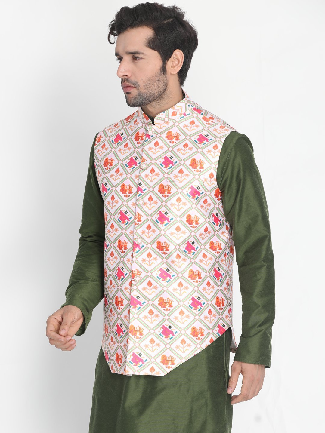 Men's Pink Silk Blend Ethnic Jacket