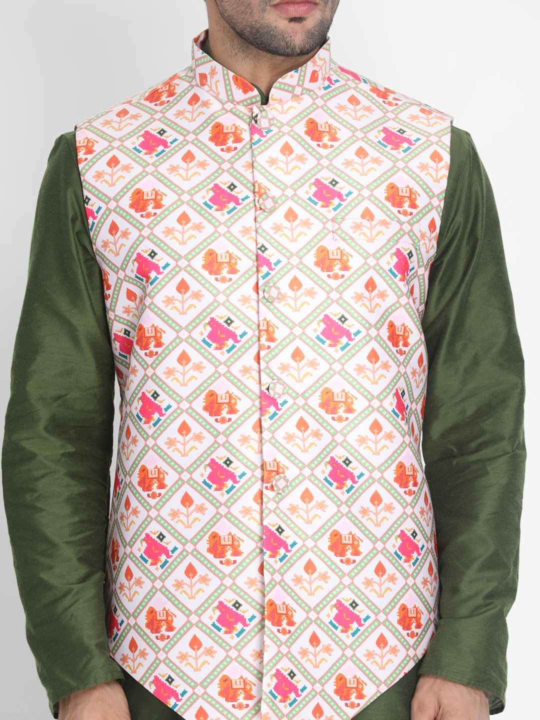 Men's Pink Silk Blend Ethnic Jacket