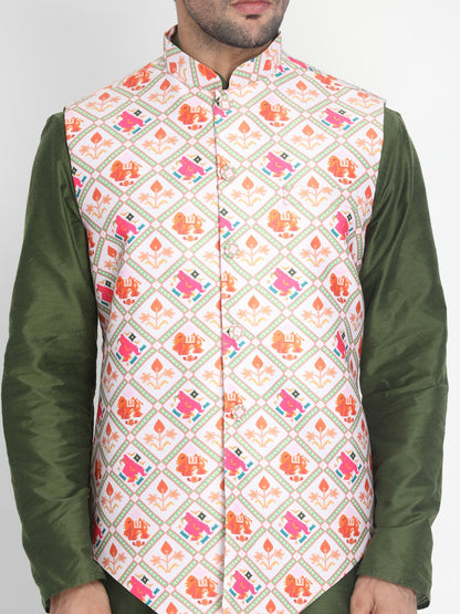 Men's Pink Silk Blend Ethnic Jacket