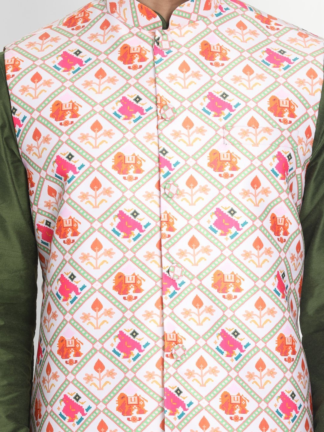 Men's Purple Cotton Blend Kurta, Ethnic Jacket and Pyjama Set