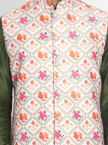 Men's Purple Cotton Blend Kurta, Ethnic Jacket and Pyjama Set