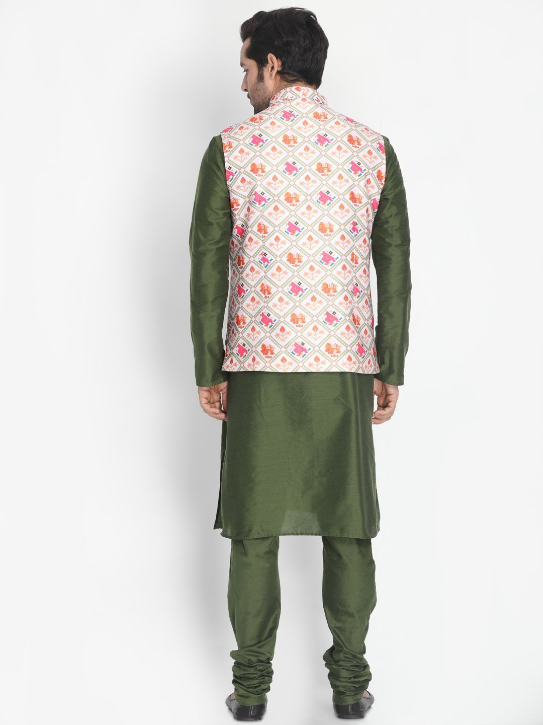 Men's Purple Cotton Blend Kurta, Ethnic Jacket and Pyjama Set