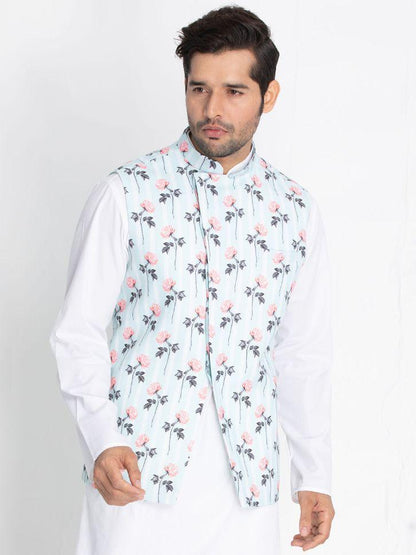 Men's Light Green Cotton Blend Ethnic Jacket