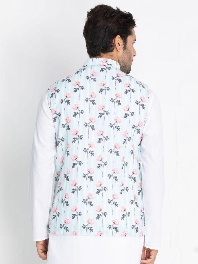 Men's Light Green Cotton Blend Ethnic Jacket