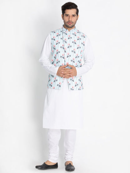Men's Light Green Cotton Blend Ethnic Jacket