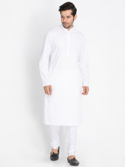 Men's White Cotton Blend Kurta, Ethnic Jacket and Pyjama Set