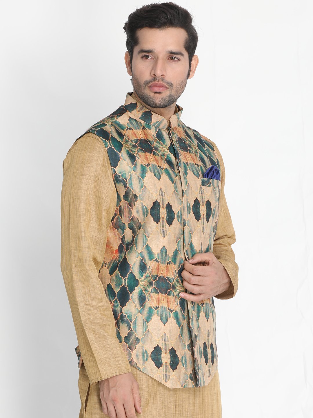 Men's Multicolor Silk Blend Ethnic Jacket