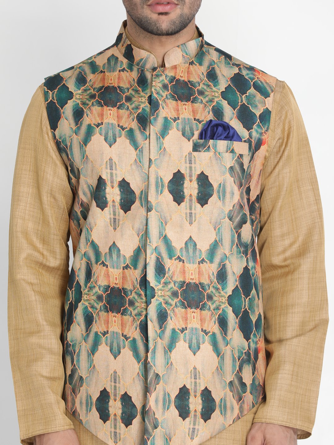 Men's Multicolor Silk Blend Ethnic Jacket