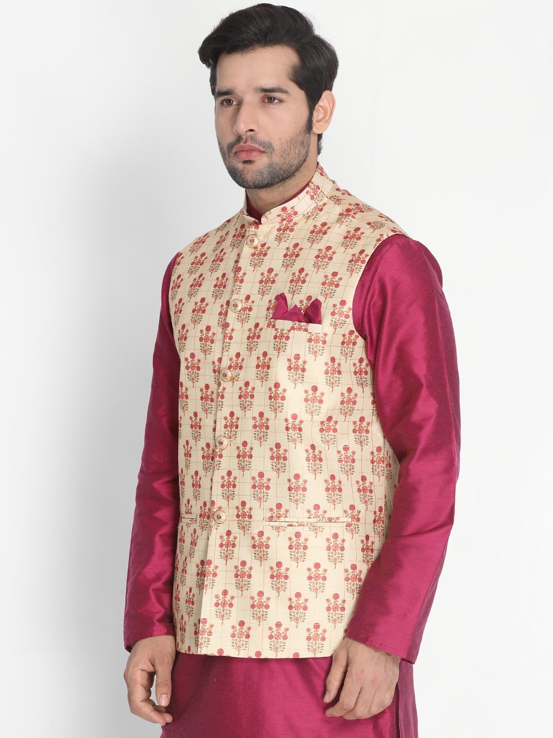Men's Gold Silk Blend Ethnic Jacket
