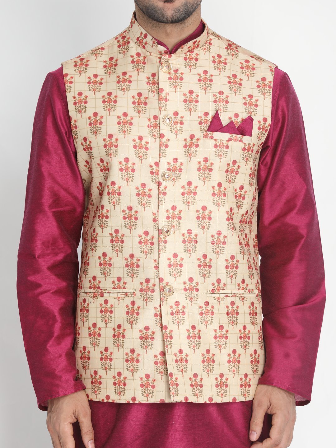 Men's Gold Silk Blend Ethnic Jacket