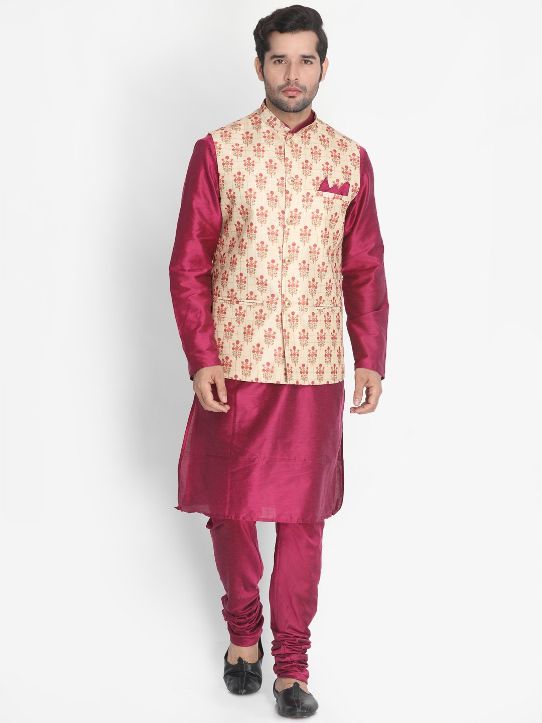 Men's Gold Silk Blend Ethnic Jacket