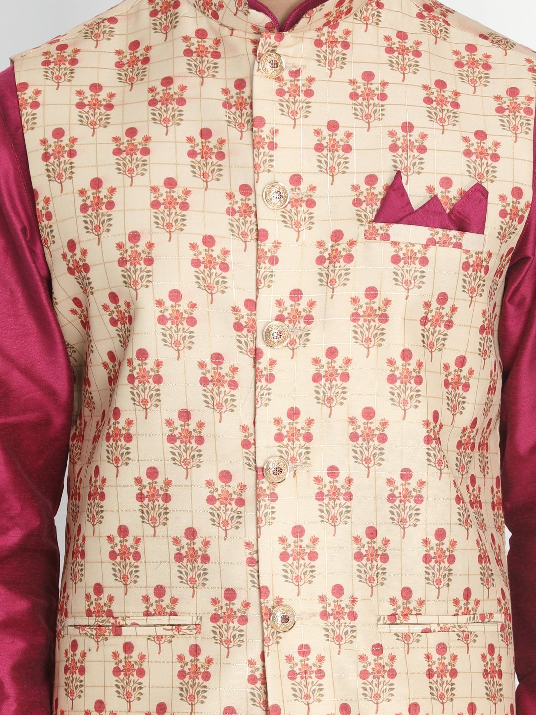 Men's Purple Cotton Blend Kurta, Ethnic Jacket and Pyjama Set