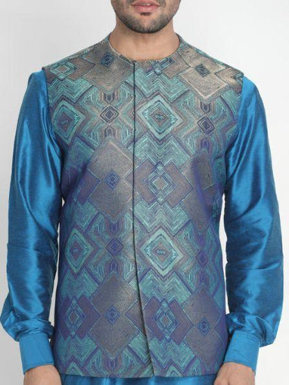 Men's Green Silk Blend Ethnic Jacket