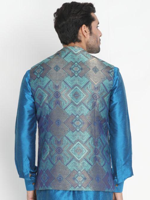 Men's Green Silk Blend Ethnic Jacket