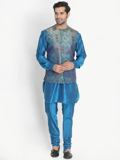 Men's Green Silk Blend Ethnic Jacket