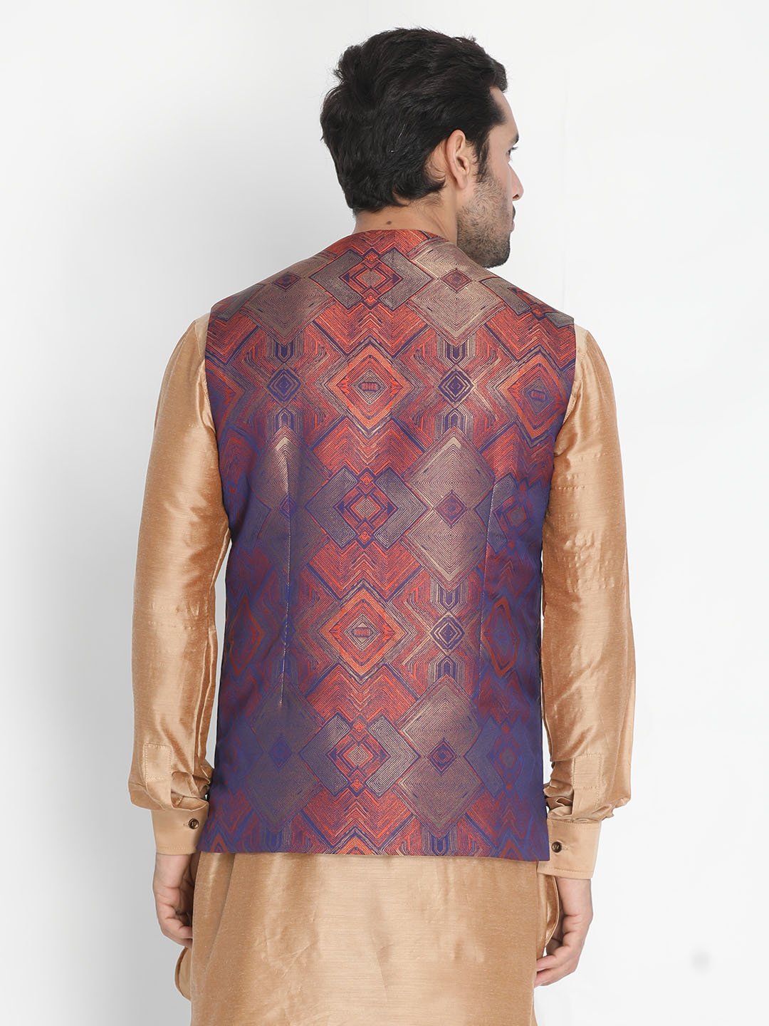Men's Orange Silk Blend Ethnic Jacket