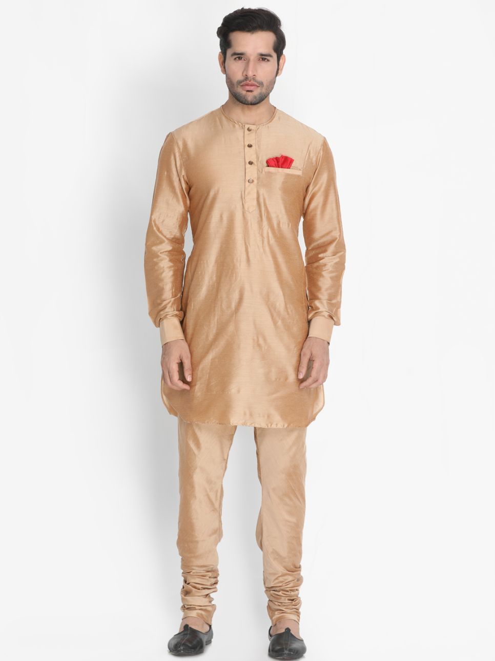 Men's Gold Cotton Blend Kurta, Ethnic Jacket and Pyjama Set
