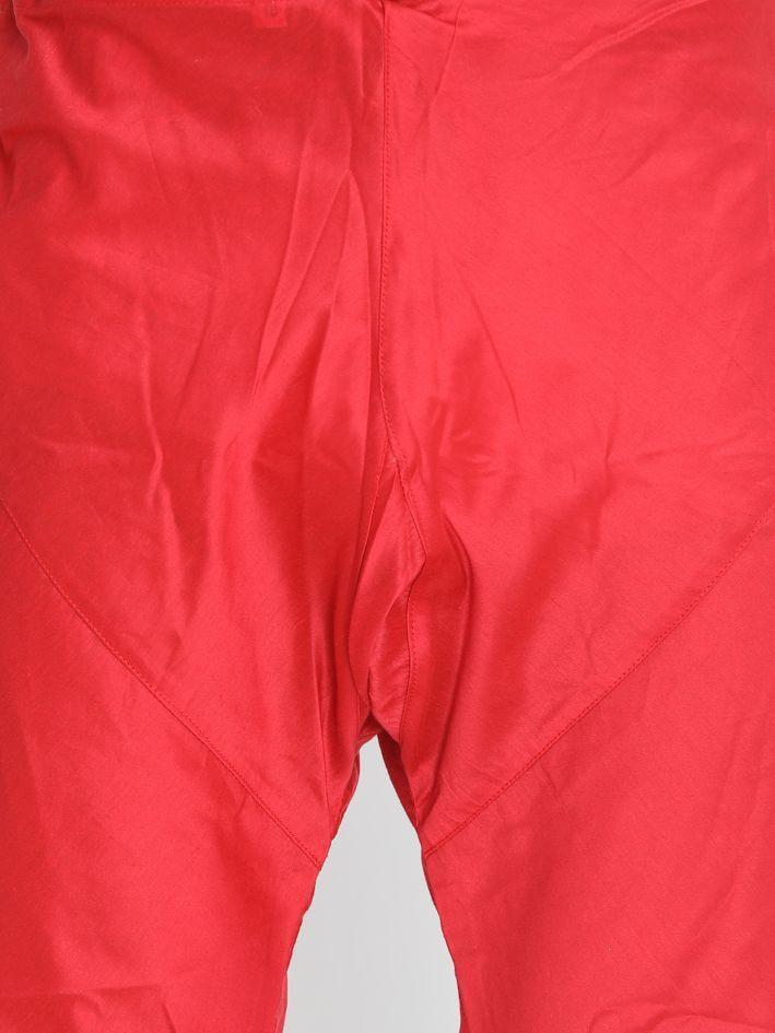 Men's Red Cotton Blend Kurta, Ethnic Jacket and Pyjama Set