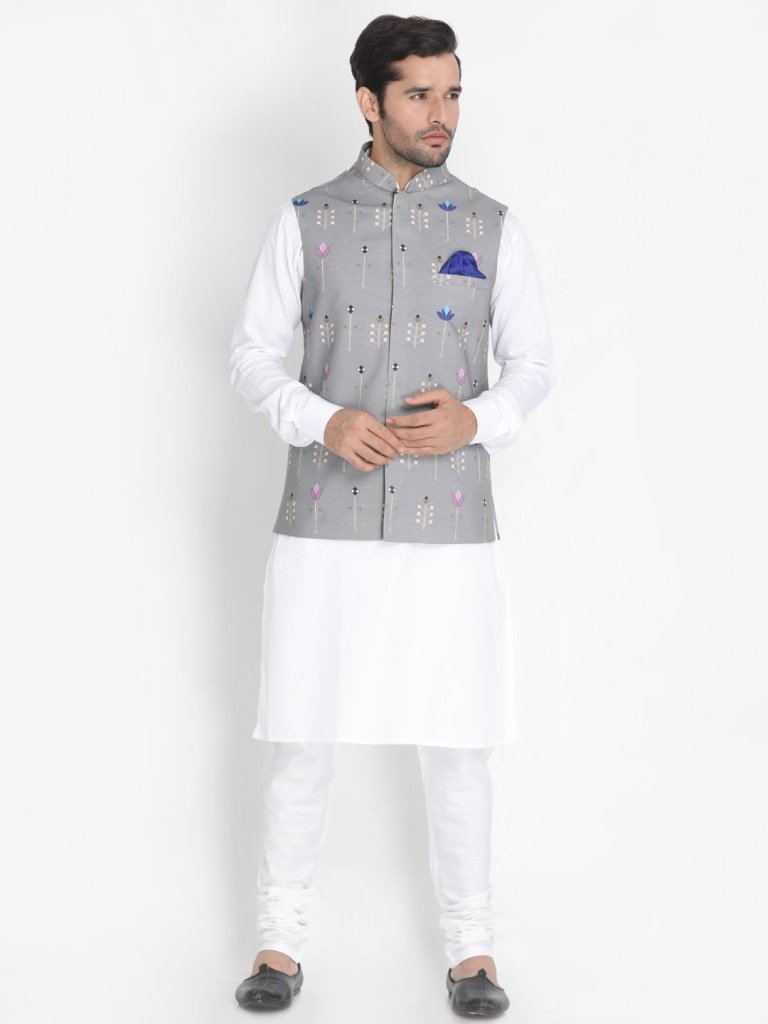 Men's Grey Silk Blend Ethnic Jacket