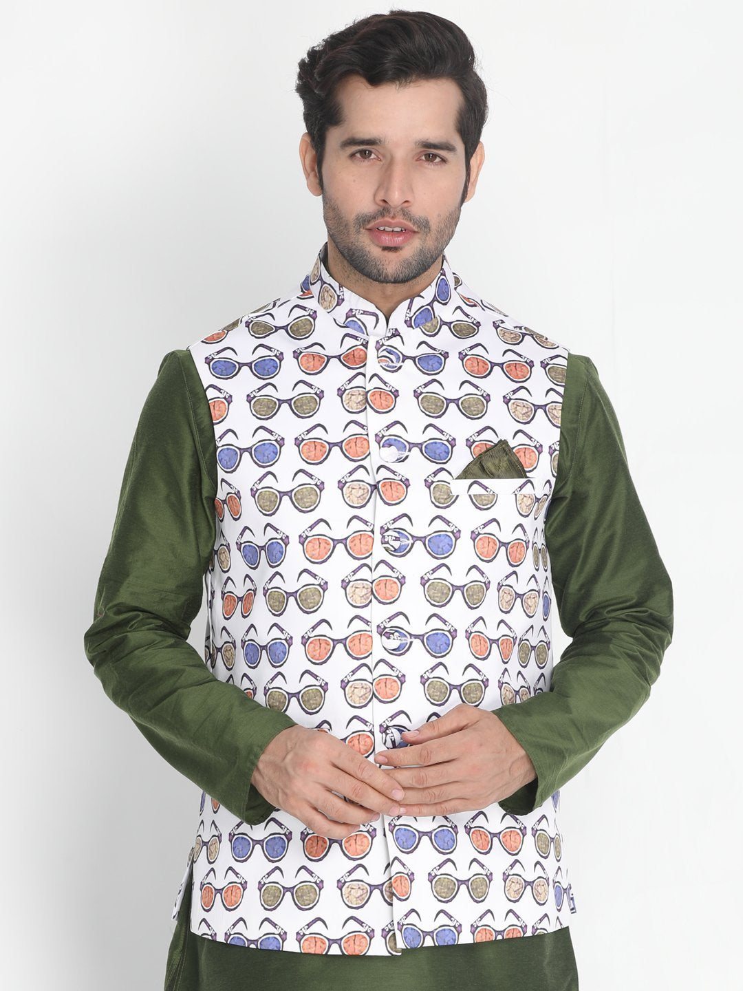 Men's Multicolor Silk Blend Ethnic Jacket