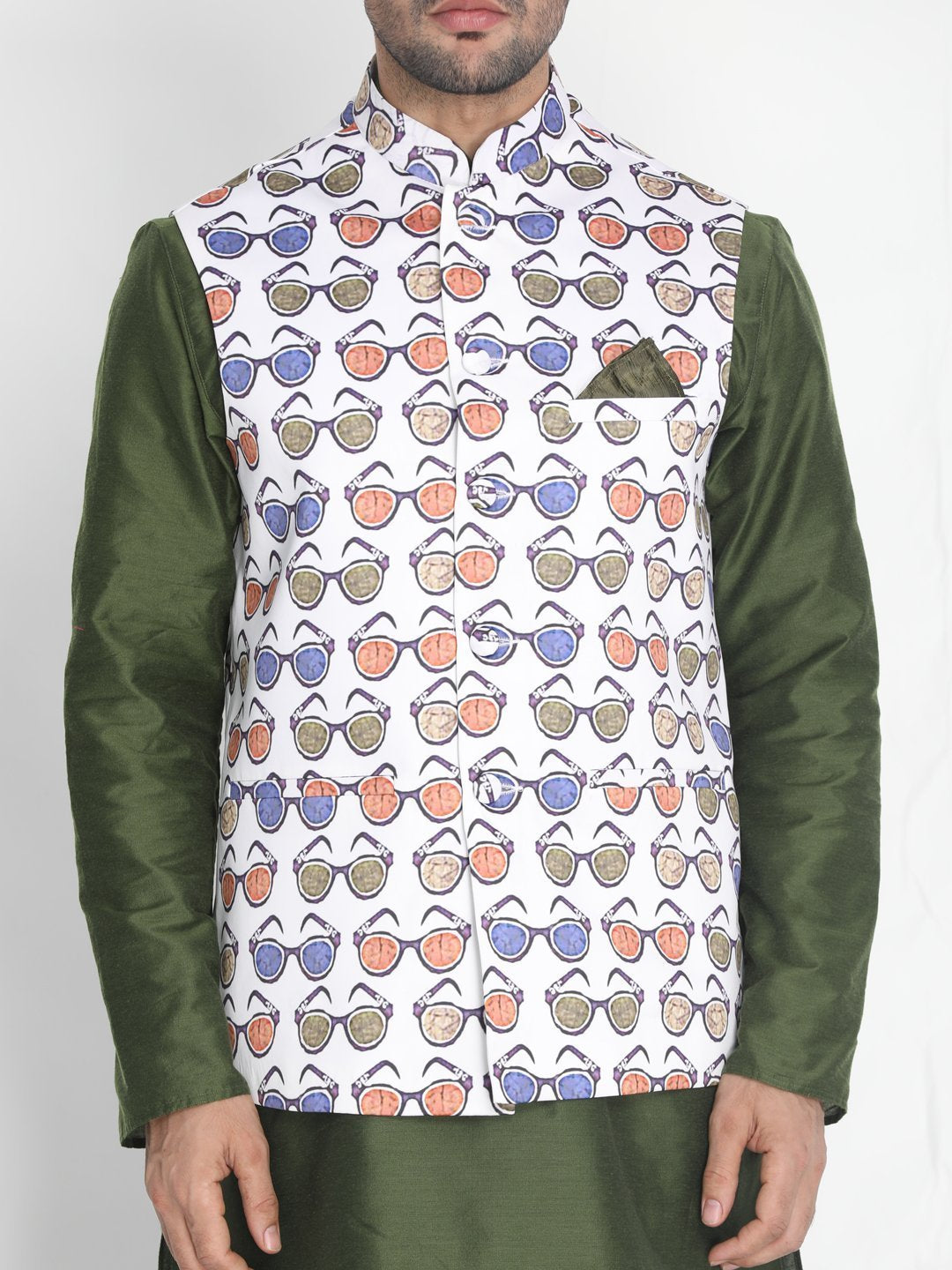 Men's Multicolor Silk Blend Ethnic Jacket