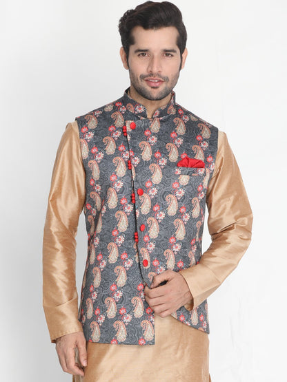 Men's Grey Silk Blend Ethnic Jacket