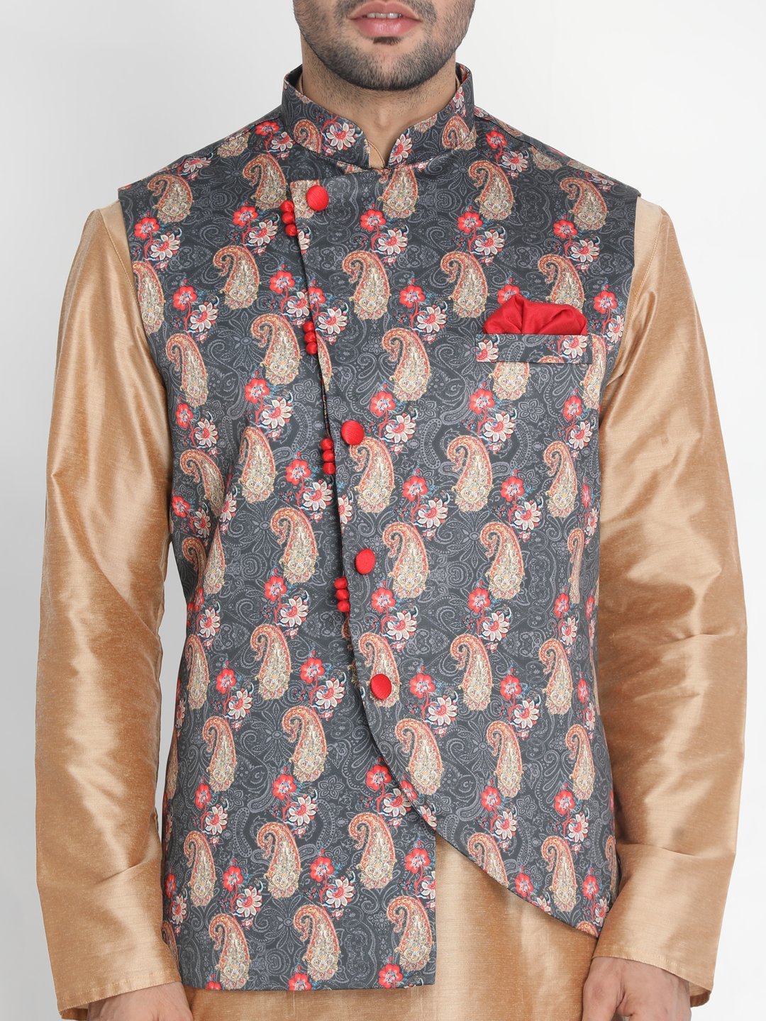 Men's Grey Silk Blend Ethnic Jacket