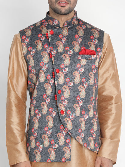 Men's Grey Silk Blend Ethnic Jacket