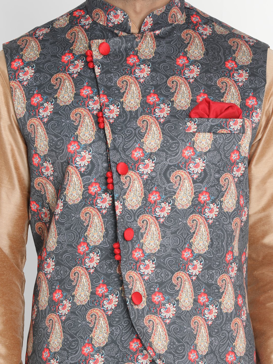 Men's Gold Cotton Blend Kurta, Ethnic Jacket and Pyjama Set