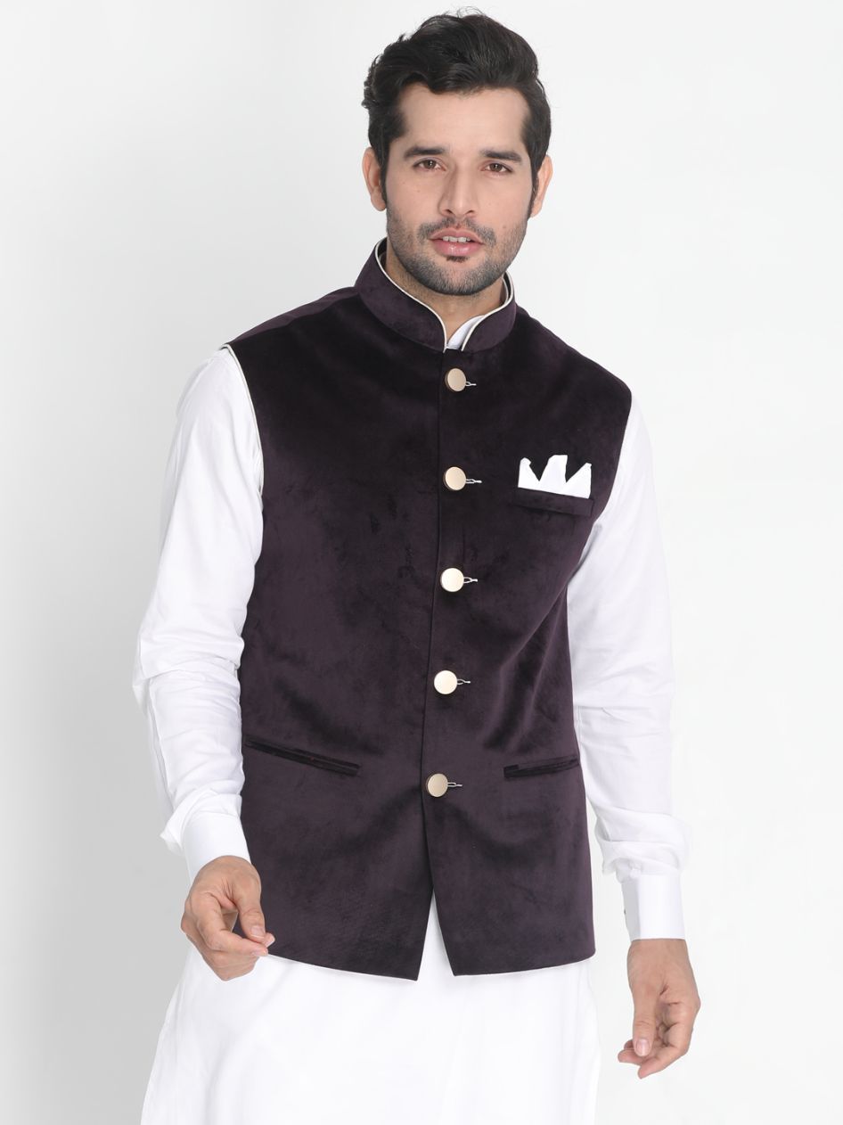 Men's Black Velvet Ethnic Jacket